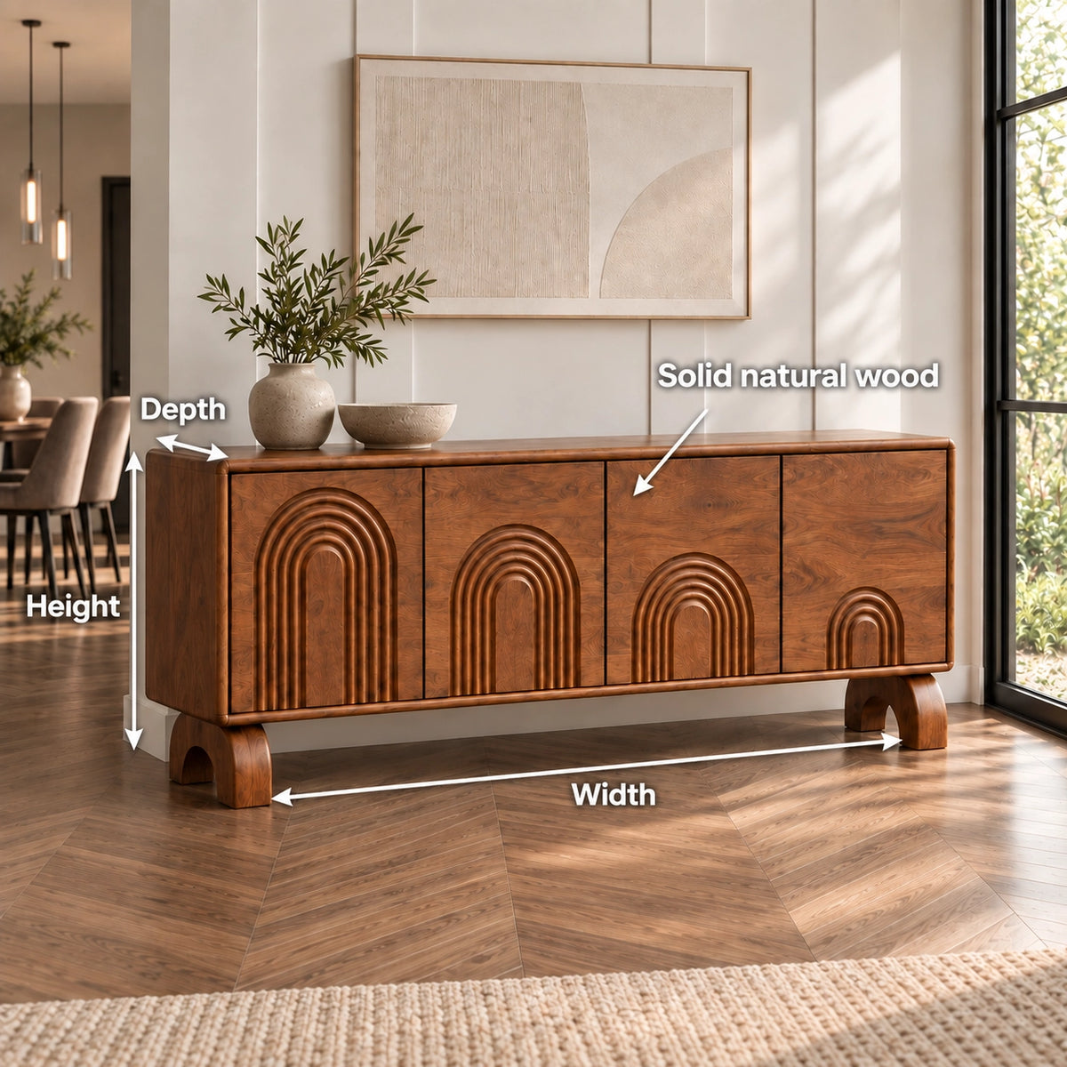 Sideboard with Concentric Arched Cabinet Doors in Natural Solid Wood - Rustiracraft