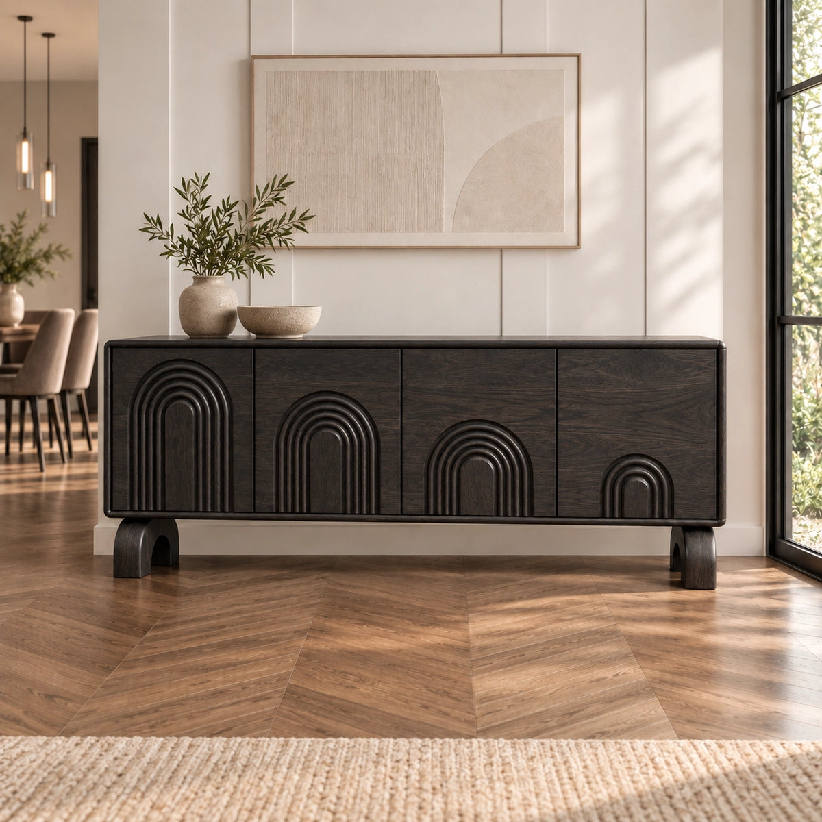 Sideboard with Concentric Arched Cabinet Doors in Natural Solid Wood - Rustiracraft