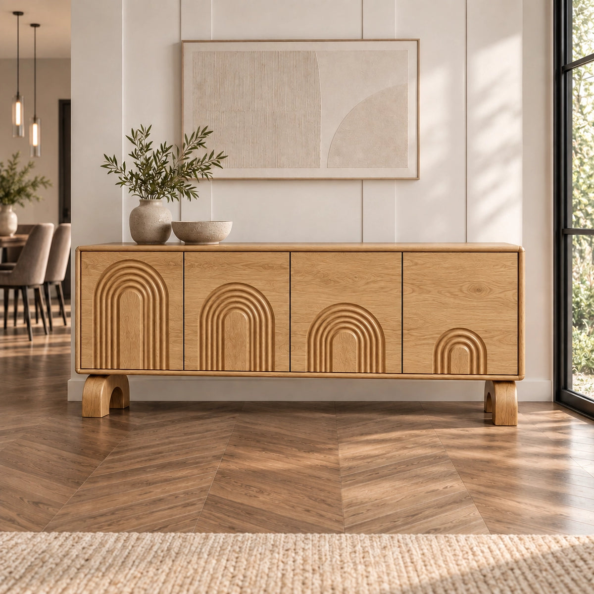 Sideboard with Concentric Arched Cabinet Doors in Natural Solid Wood - Rustiracraft