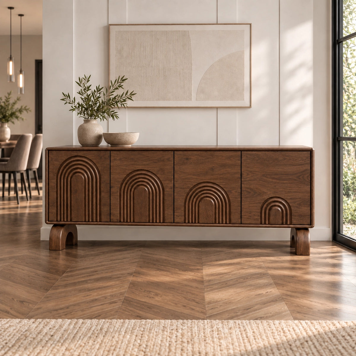 Sideboard with Concentric Arched Cabinet Doors in Natural Solid Wood - Rustiracraft