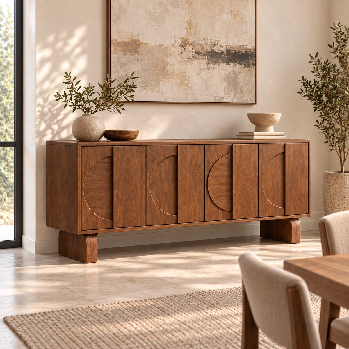 Sideboard with Curved Arc Cabinet Doors in Natural Solid Wood Storage - Rustiracraft