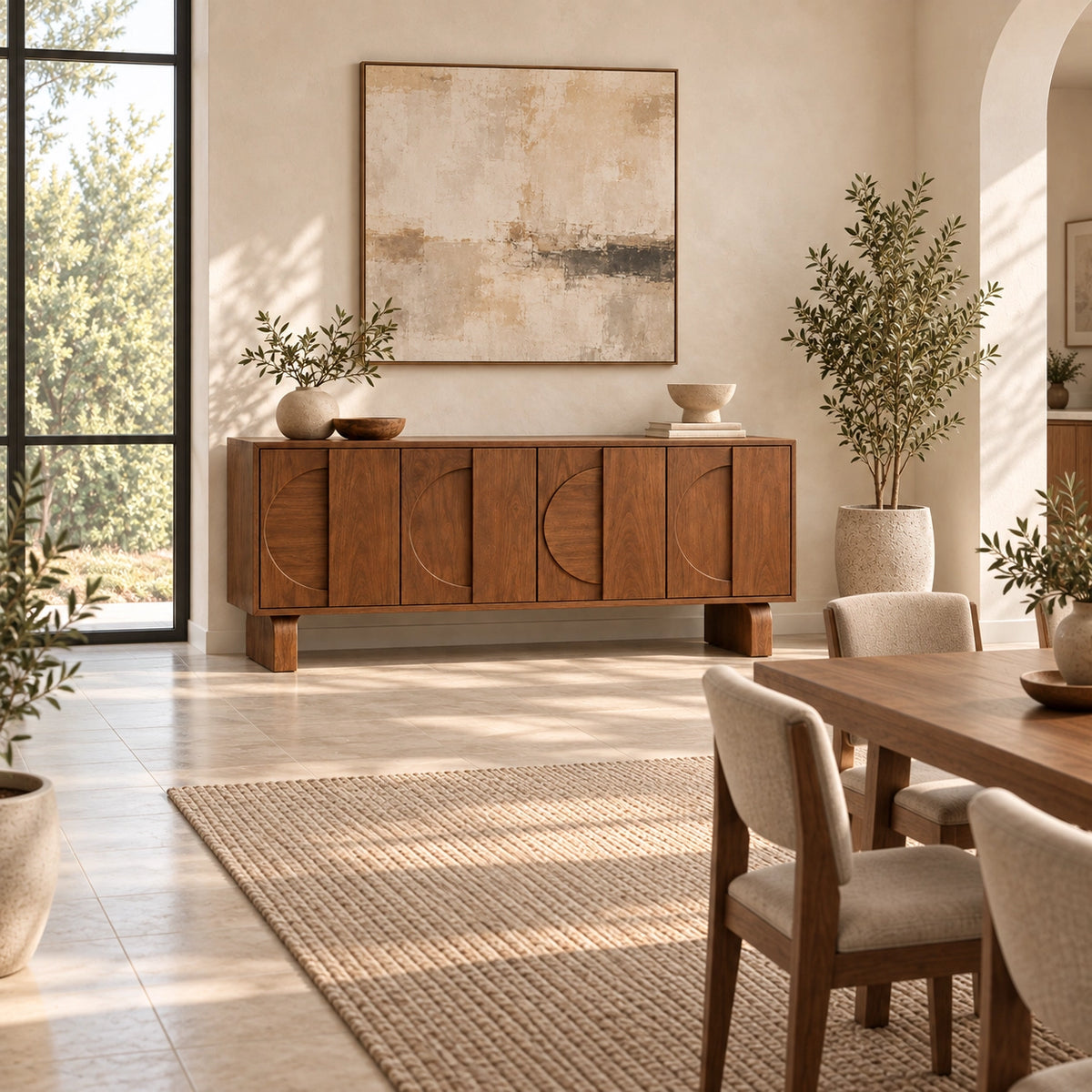 Sideboard with Curved Arc Cabinet Doors in Natural Solid Wood Storage - Rustiracraft