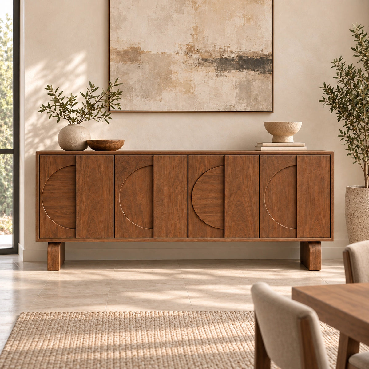 Sideboard with Curved Arc Cabinet Doors in Natural Solid Wood Storage - Rustiracraft