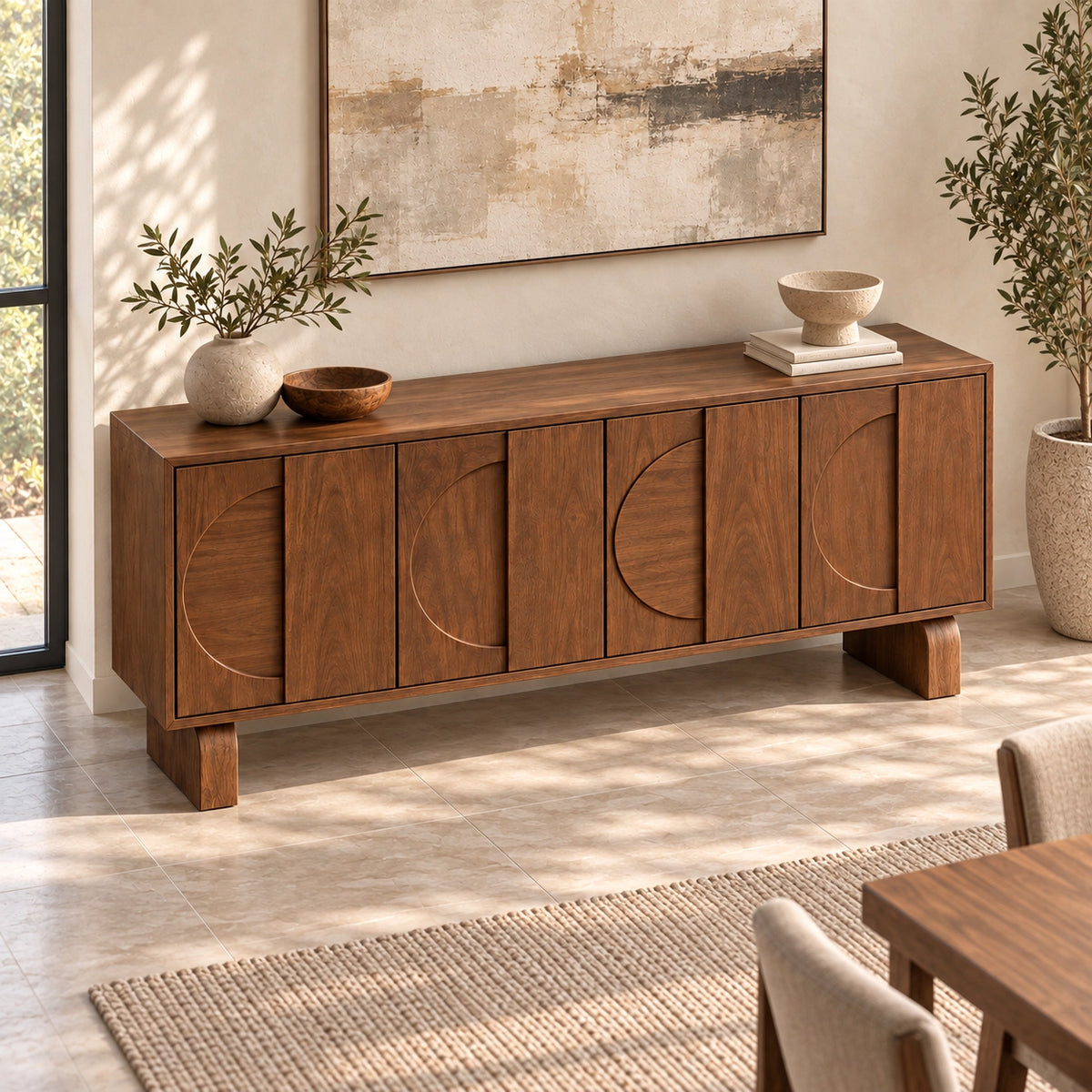 Sideboard with Curved Arc Cabinet Doors in Natural Solid Wood Storage - Rustiracraft