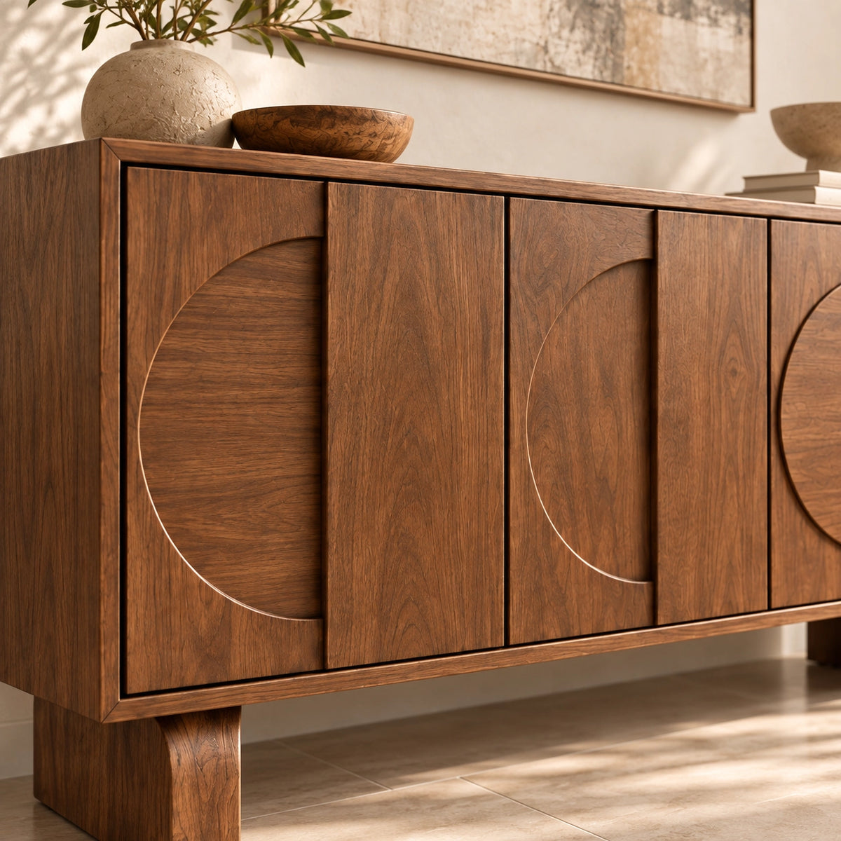 Sideboard with Curved Arc Cabinet Doors in Natural Solid Wood Storage - Rustiracraft