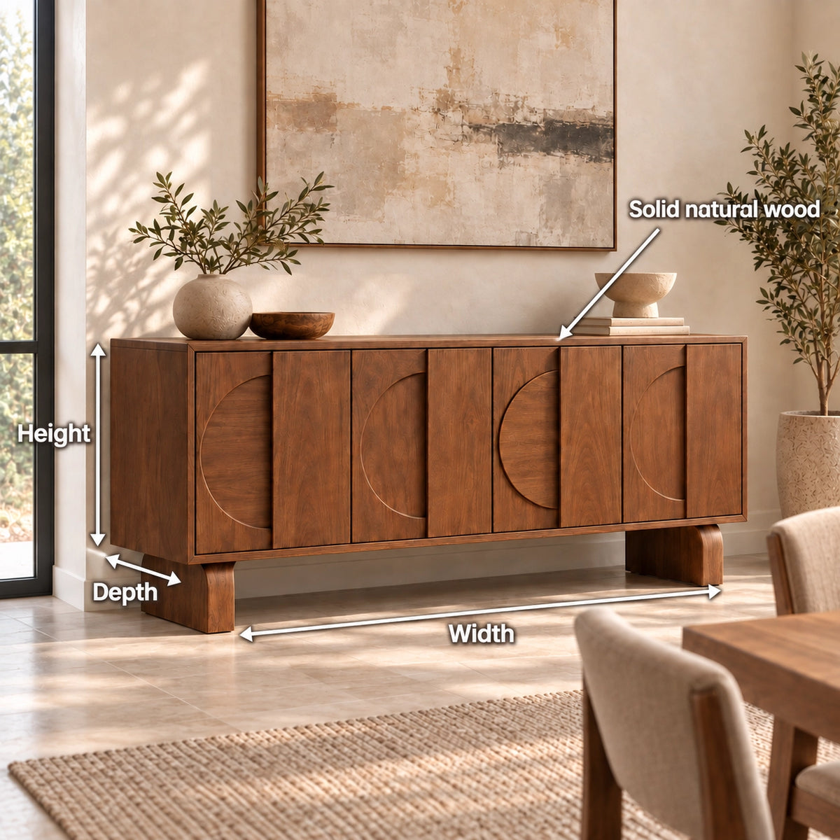 Sideboard with Curved Arc Cabinet Doors in Natural Solid Wood Storage - Rustiracraft