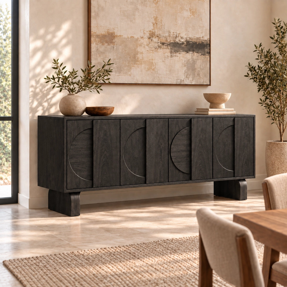 Sideboard with Curved Arc Cabinet Doors in Natural Solid Wood Storage - Rustiracraft