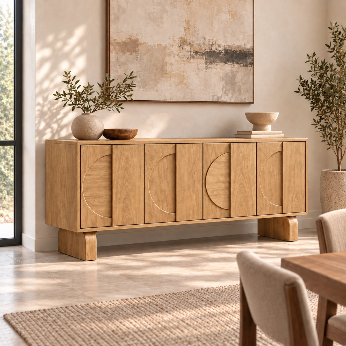 Sideboard with Curved Arc Cabinet Doors in Natural Solid Wood Storage - Rustiracraft