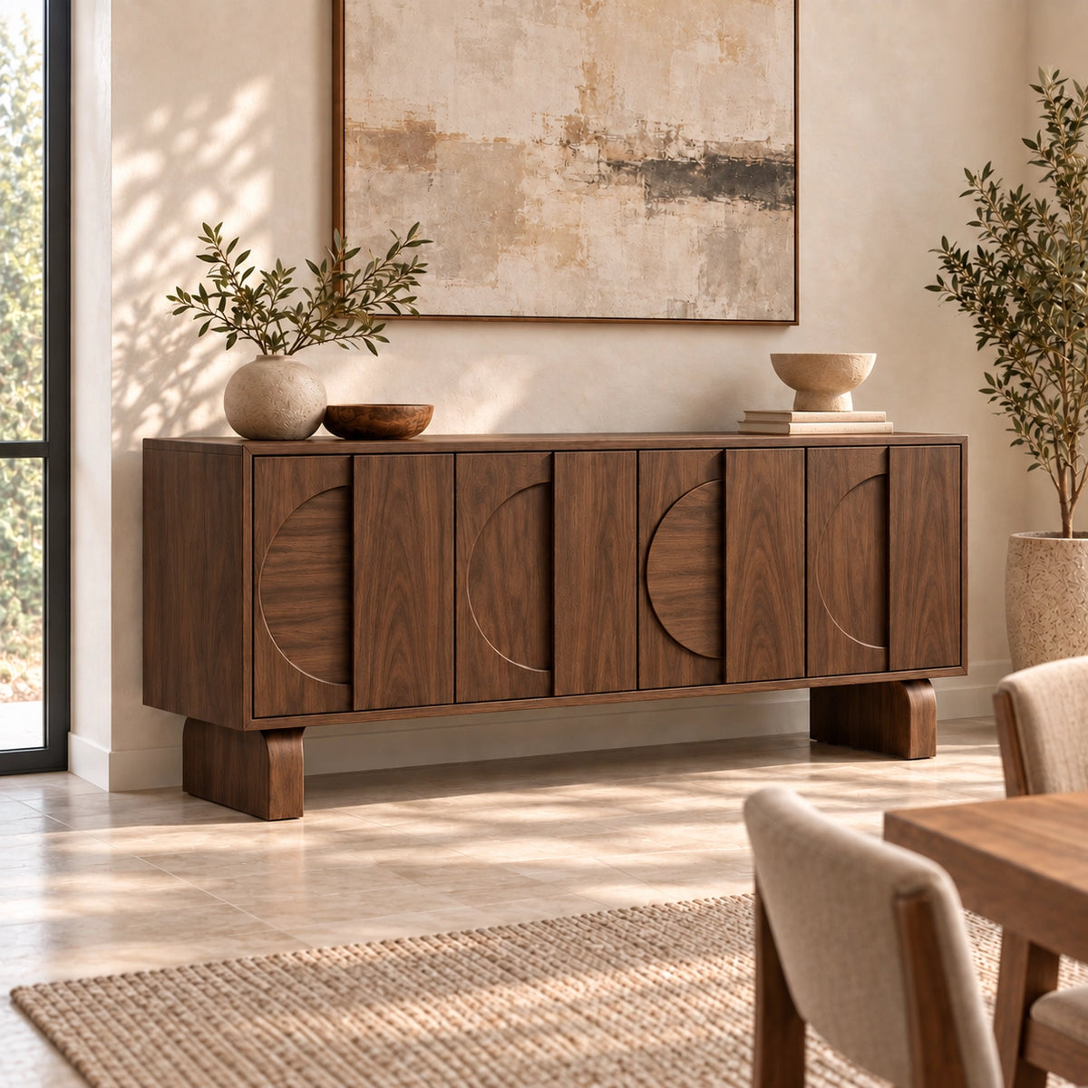 Sideboard with Curved Arc Cabinet Doors in Natural Solid Wood Storage - Rustiracraft