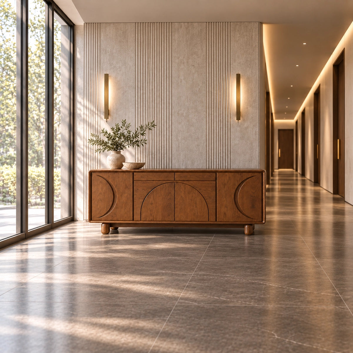 Sideboard with Curved Arc-Carved Doors in Natural Solid Wood Storage - Rustiracraft