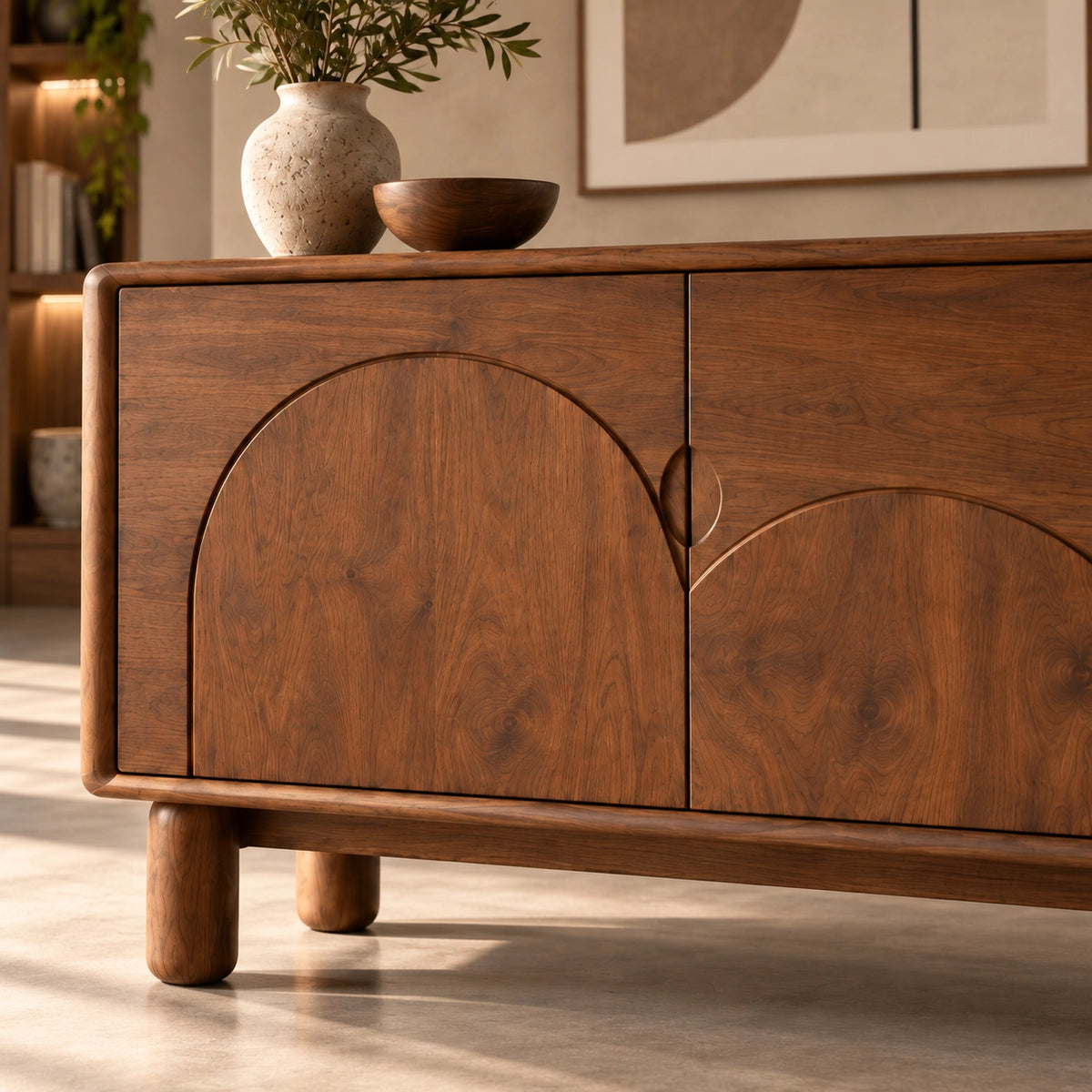 Sideboard with Rounded Panel Doors in Natural Solid Wood Storages - Rustiracraft