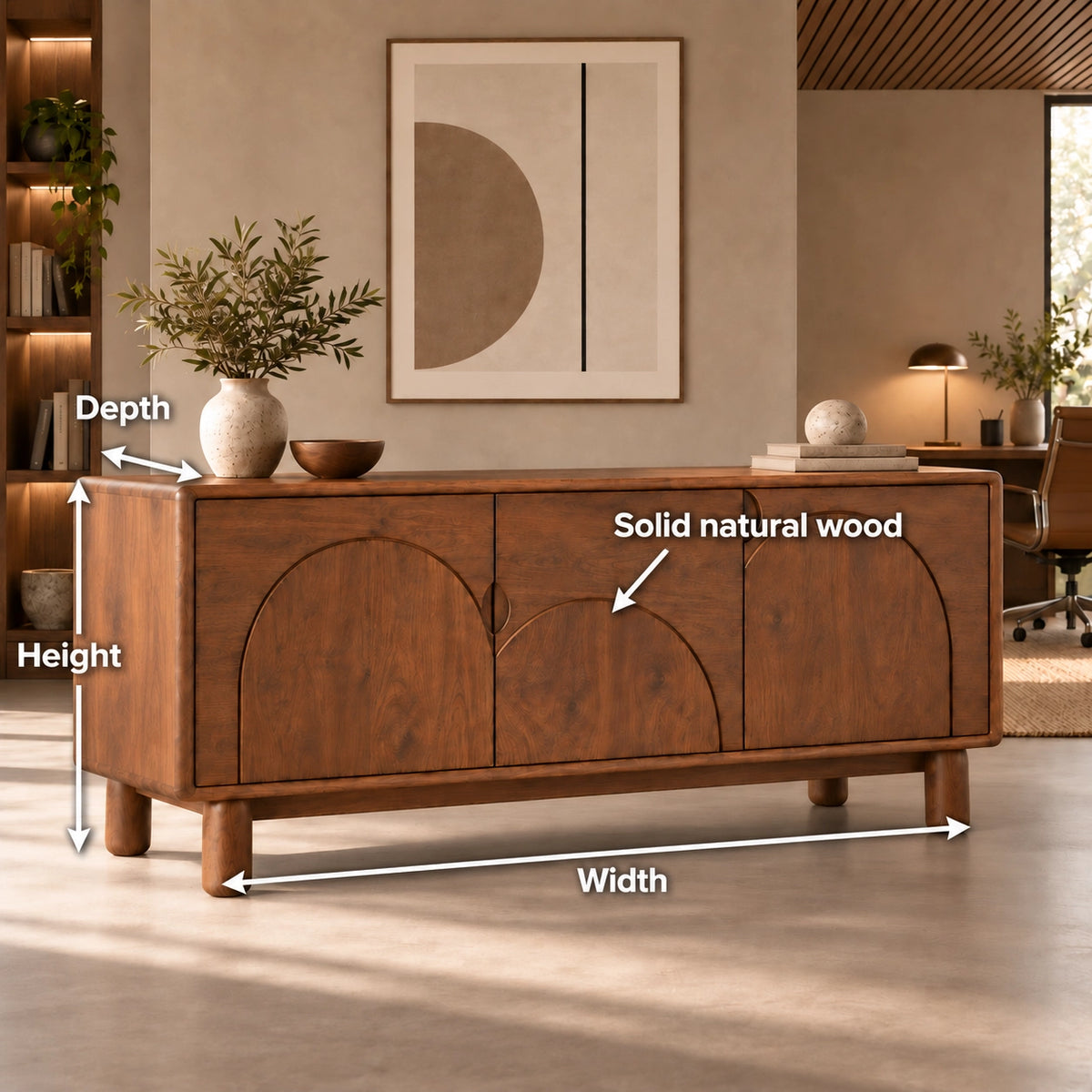 Sideboard with Rounded Panel Doors in Natural Solid Wood Storages - Rustiracraft