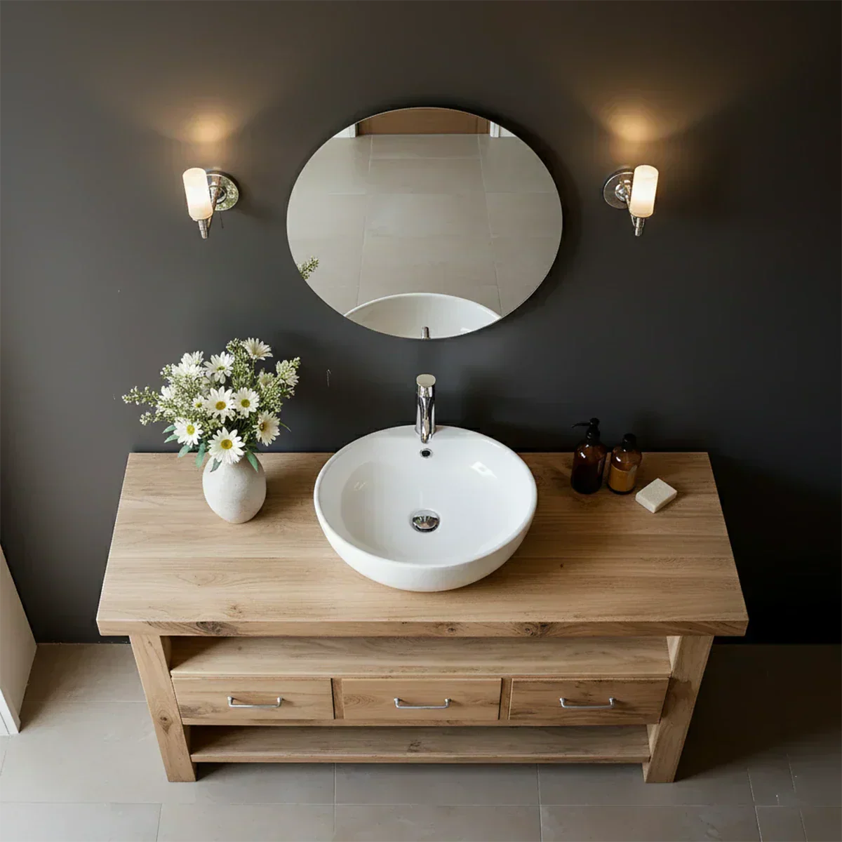 Single Sink Solid Wood Bathroom Vanity – Japandi Minimalist Design - Rustiracraft 