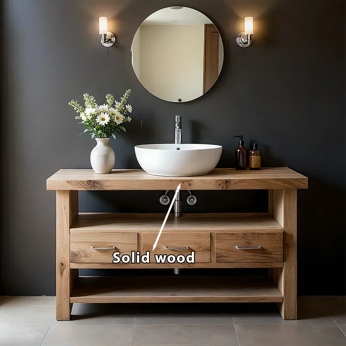 Single Sink Solid Wood Bathroom Vanity – Japandi Minimalist Design - Rustiracraft 