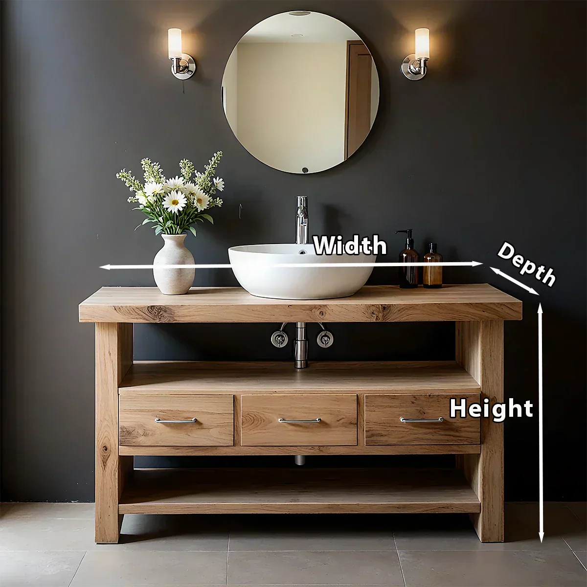 Single Sink Solid Wood Bathroom Vanity – Japandi Minimalist Design - Rustiracraft 