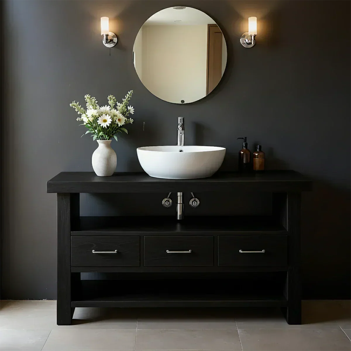Single Sink Solid Wood Bathroom Vanity – Japandi Minimalist Design - Rustiracraft 