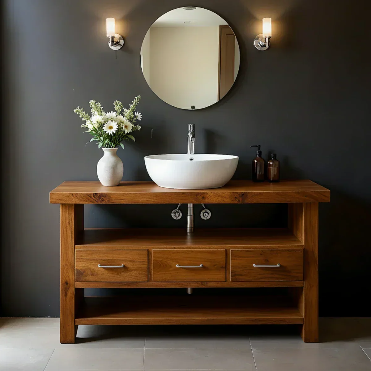 Single Sink Solid Wood Bathroom Vanity – Japandi Minimalist Design - Rustiracraft 