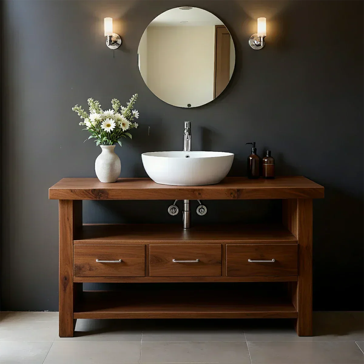 Single Sink Solid Wood Bathroom Vanity – Japandi Minimalist Design - Rustiracraft 