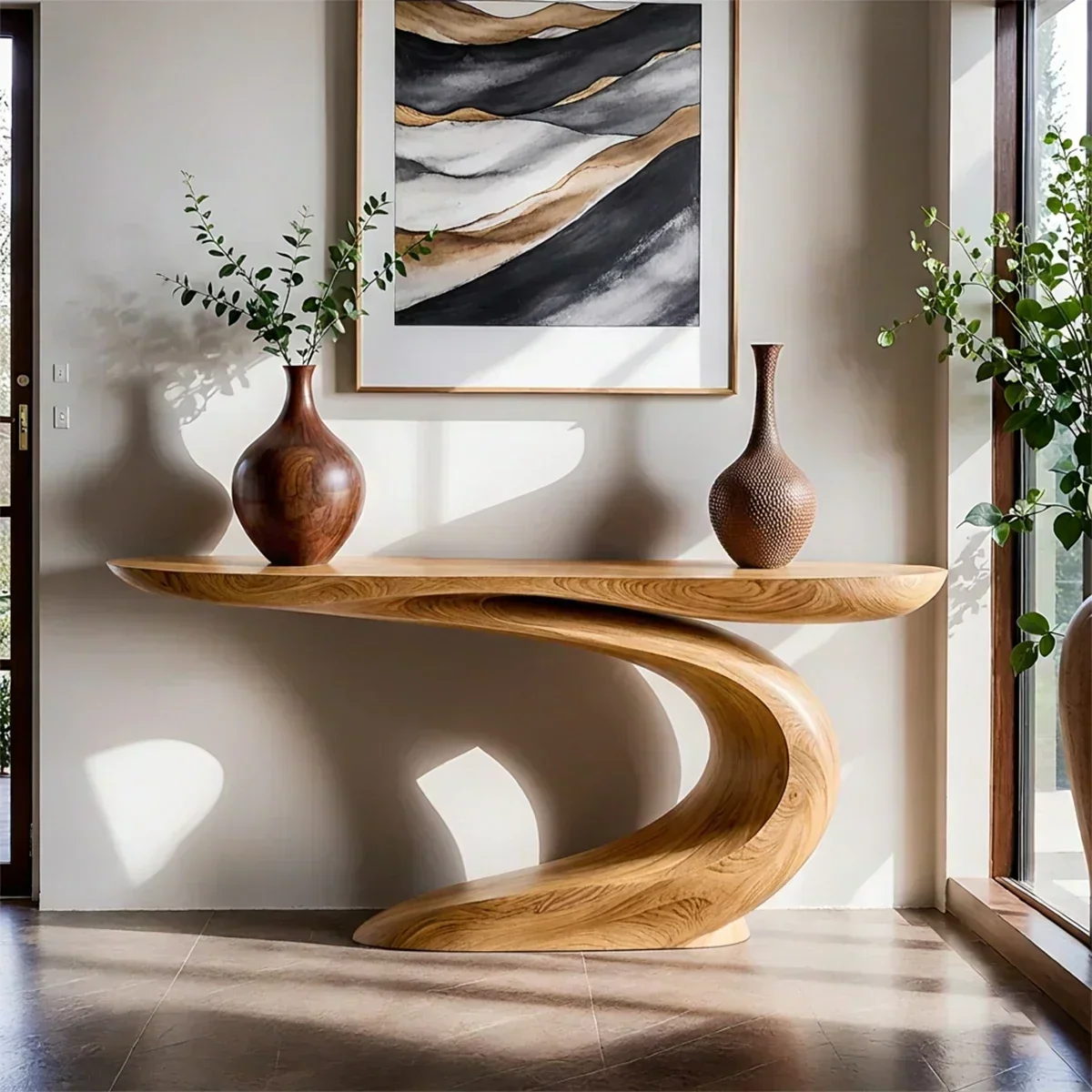 Solid Walnut Finish Wave Console Table – Modern Sculptural Design - Rustiracraft