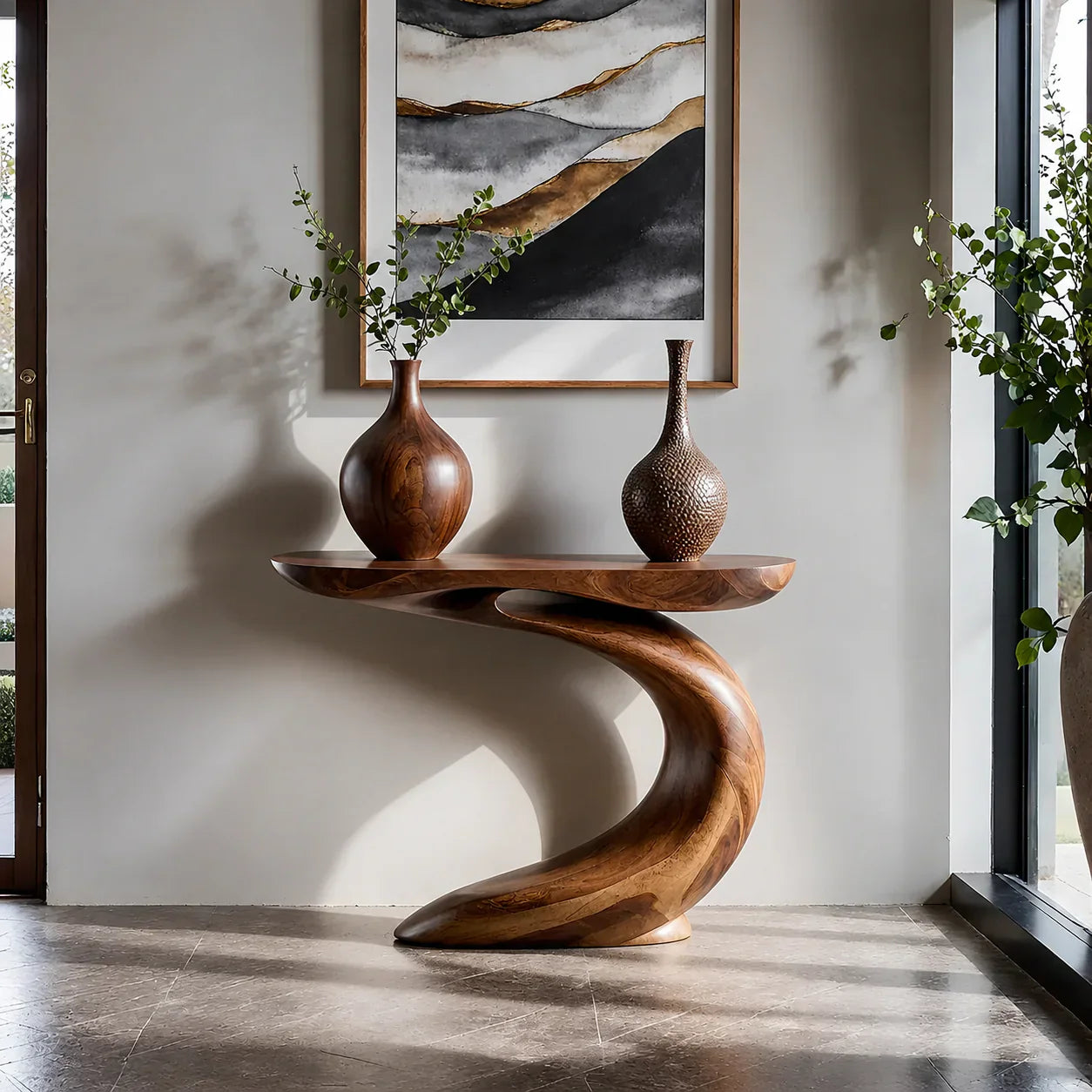Solid Walnut Finish Wave Console Table – Modern Sculptural Design - Rustiracraft