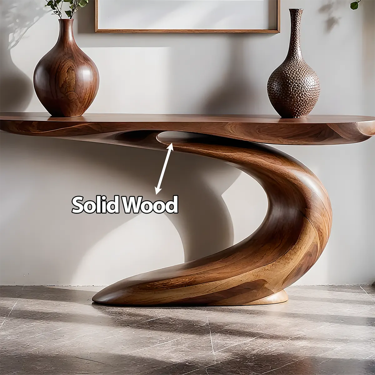Solid Walnut Wave Console Table – Modern Sculptural Design - Rustiracraft 