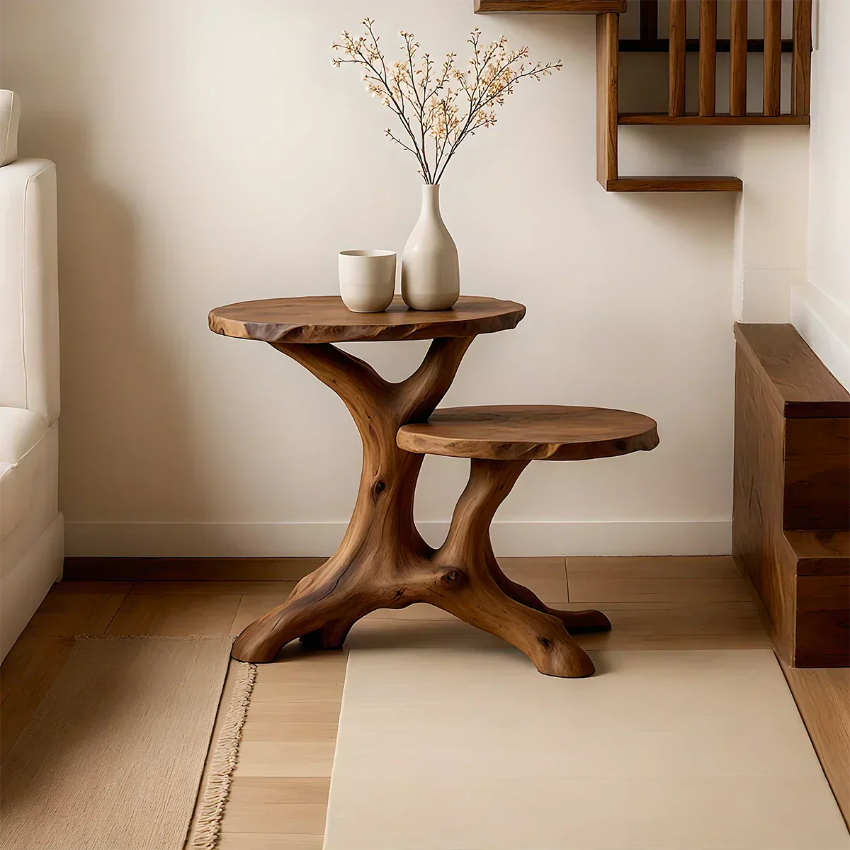 Solid Wood Accent Table – Modern Sculptural Branchform Duo Design - Rustiracraft 