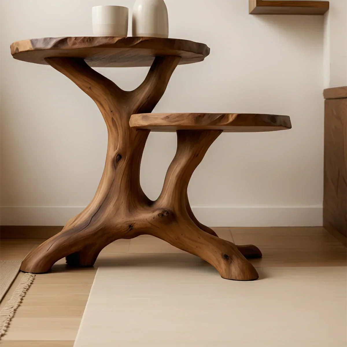 Solid Wood Accent Table – Modern Sculptural Branchform Duo Design - Rustiracraft 
