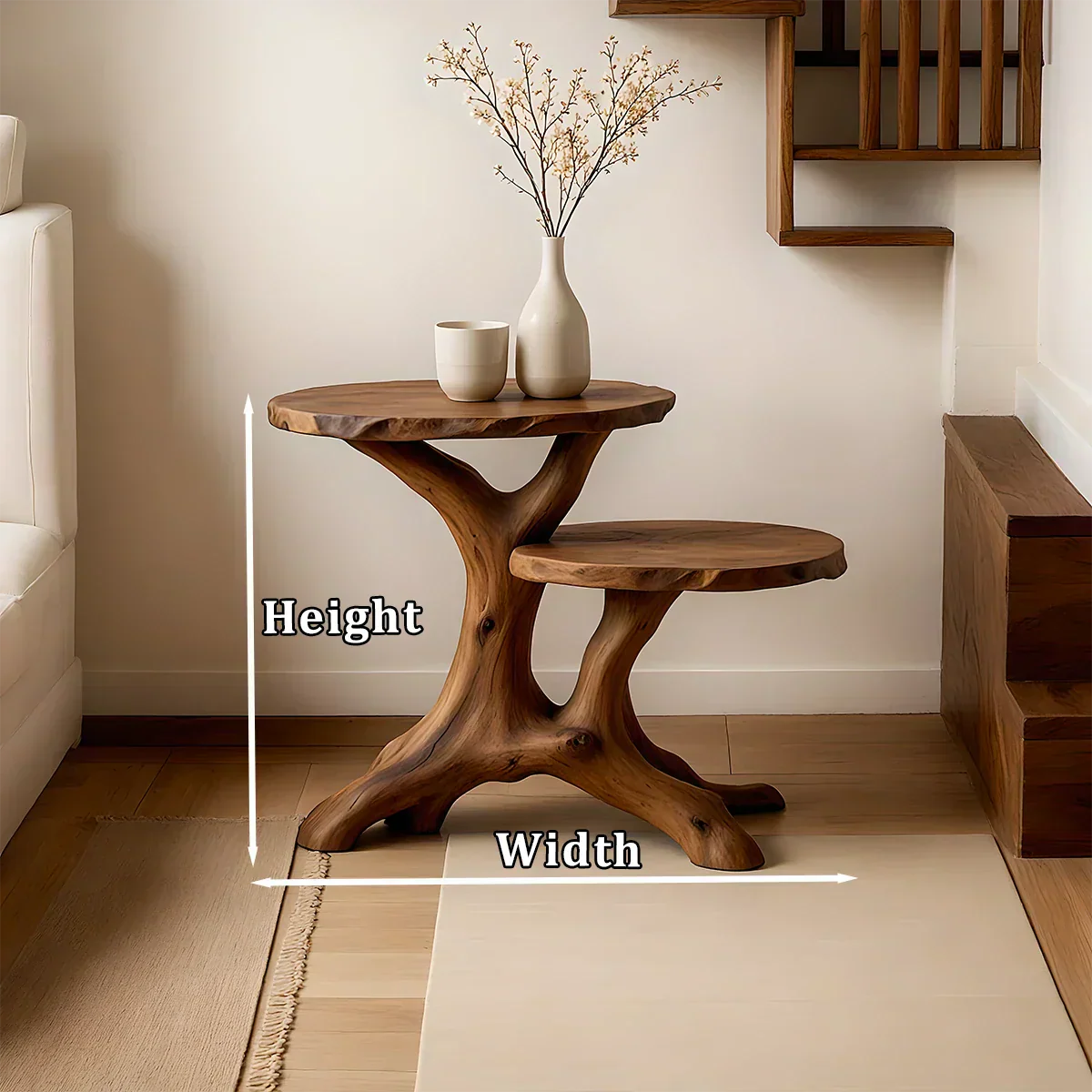 Solid Wood Accent Table – Modern Sculptural Branchform Duo Design - Rustiracraft 
