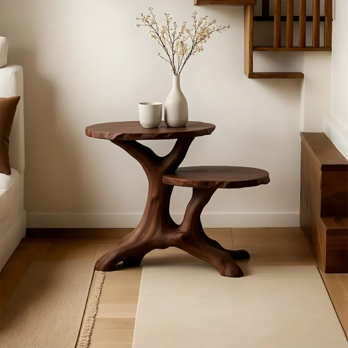 Solid Wood Accent Table – Modern Sculptural Branchform Duo Design - Rustiracraft 
