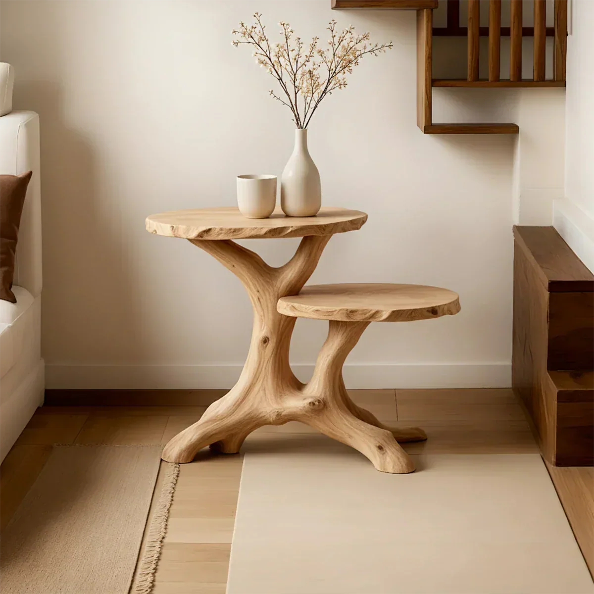 Solid Wood Accent Table – Modern Sculptural Branchform Duo Design - Rustiracraft 