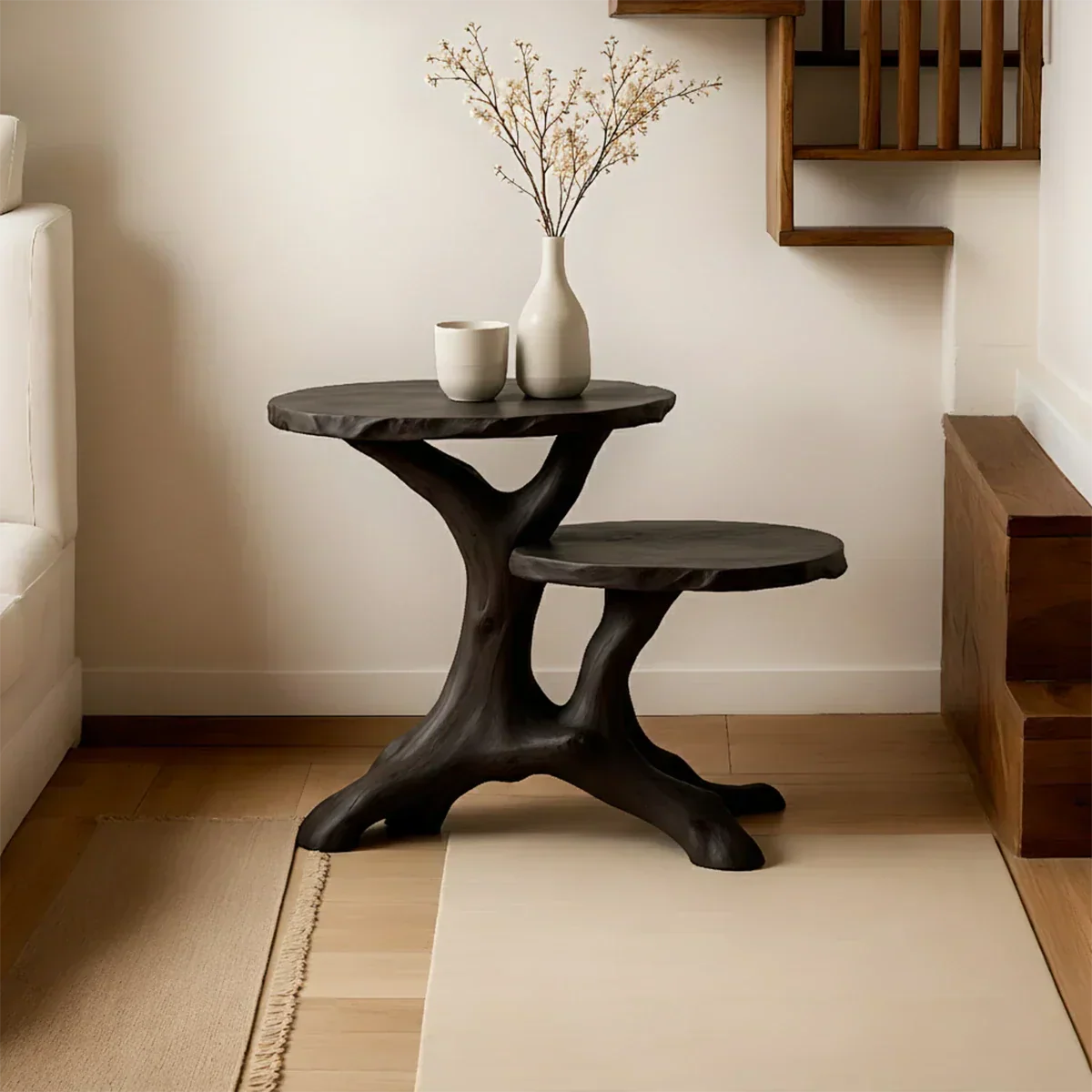 Solid Wood Accent Table – Modern Sculptural Branchform Duo Design - Rustiracraft 