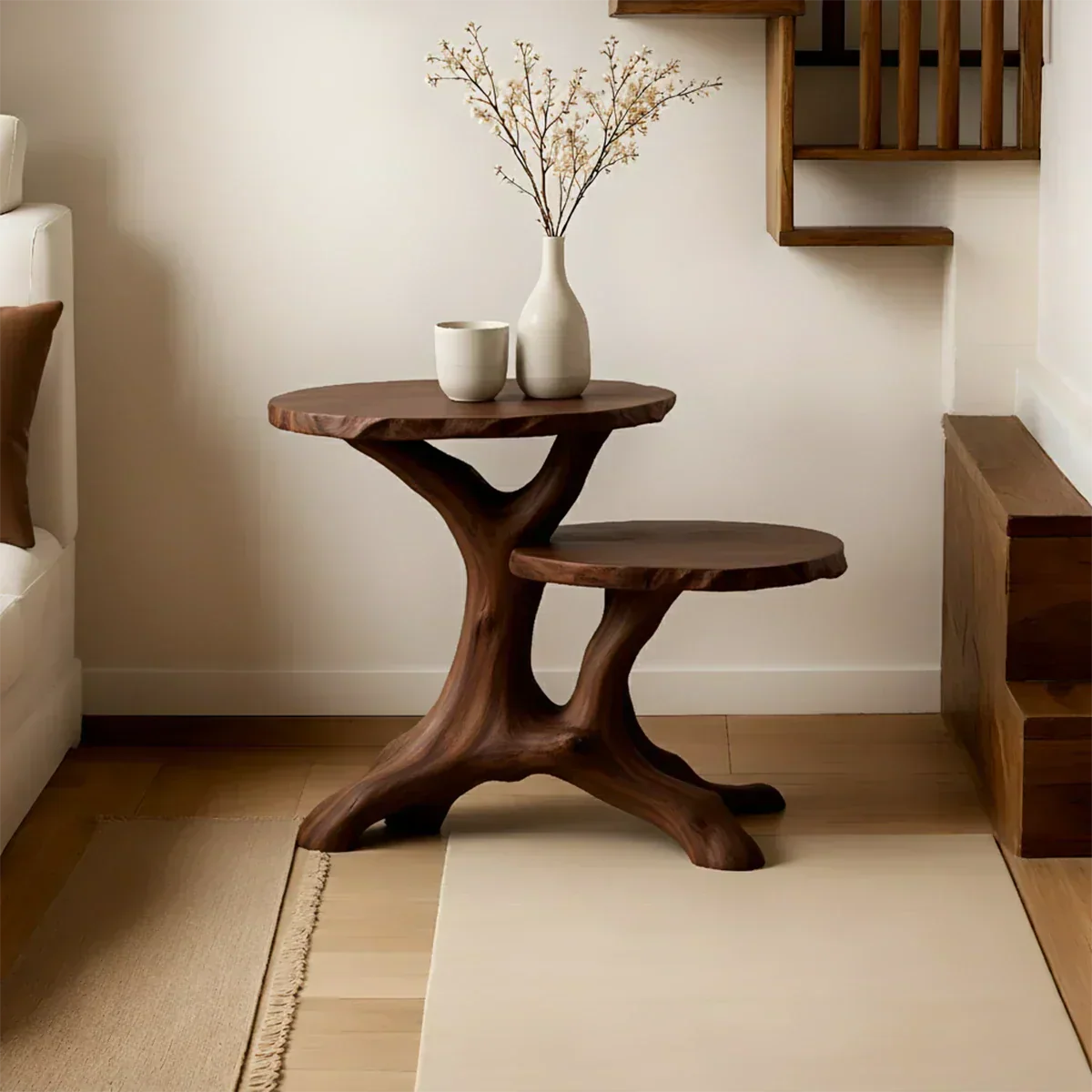 Solid Wood Accent Table – Modern Sculptural Branchform Duo Design - Rustiracraft