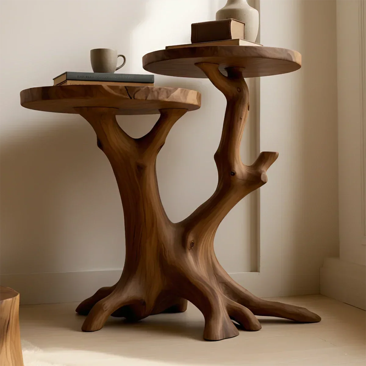 Solid Wood Accent Table – Modern Sculptural Branchform Twin Design - Rustiracraft 