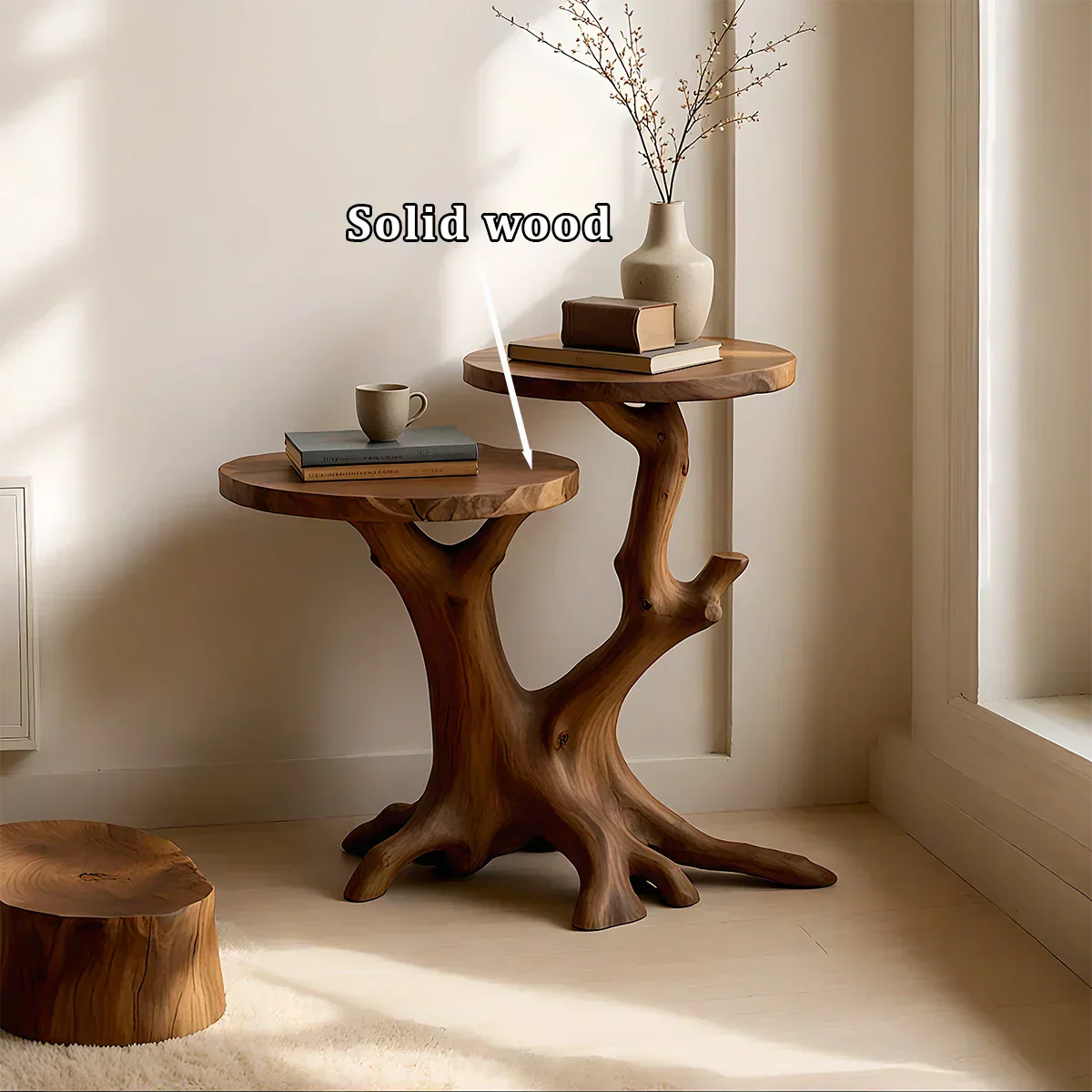 Solid Wood Accent Table – Modern Sculptural Branchform Twin Design - Rustiracraft 
