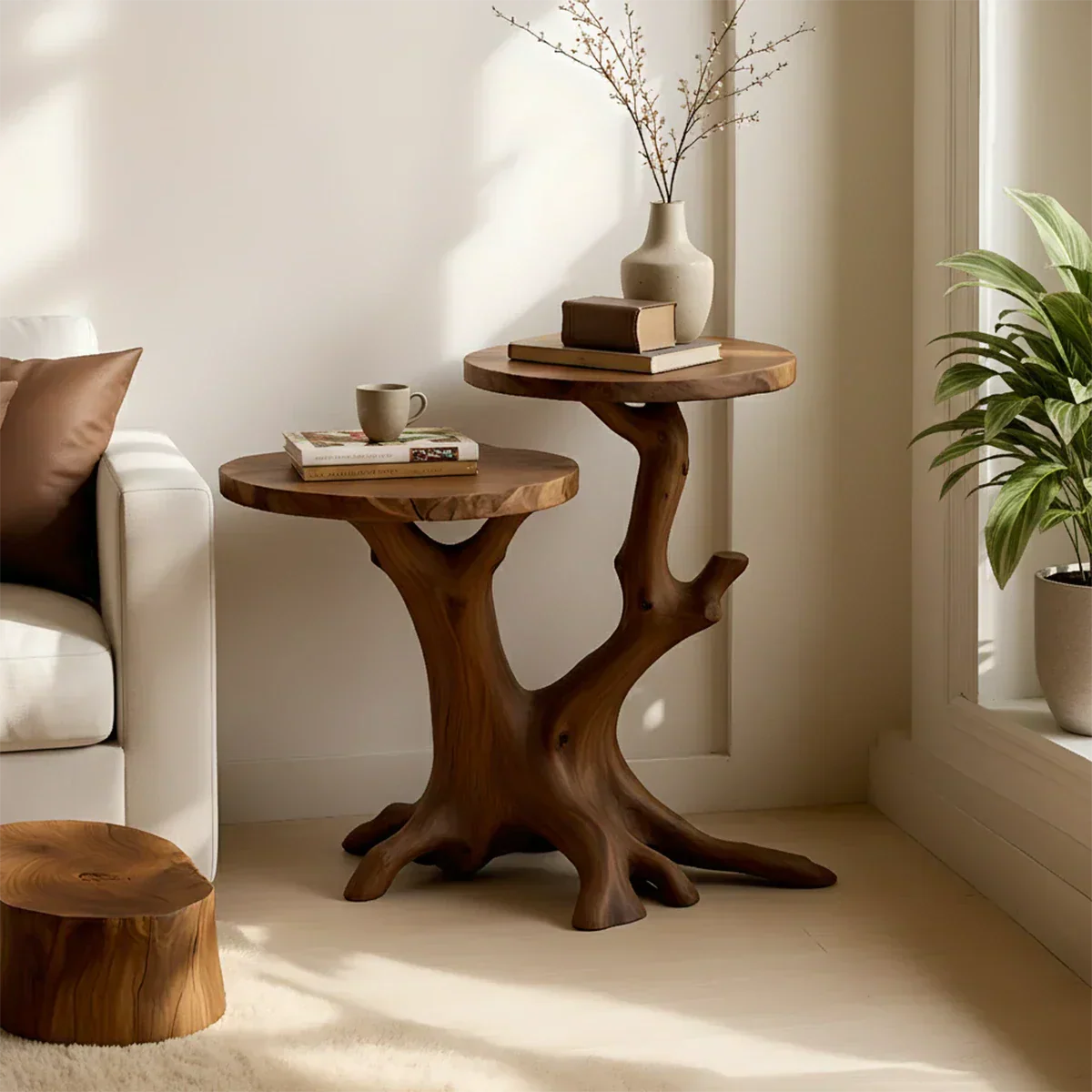 Solid Wood Accent Table – Modern Sculptural Branchform Twin Design - Rustiracraft 