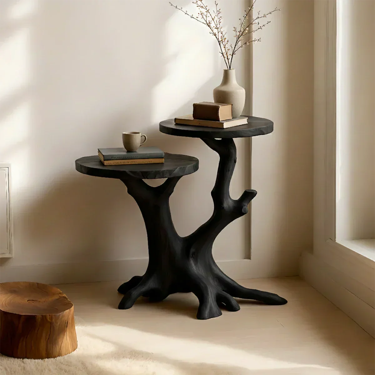 Solid Wood Accent Table – Modern Sculptural Branchform Twin Design - Rustiracraft 