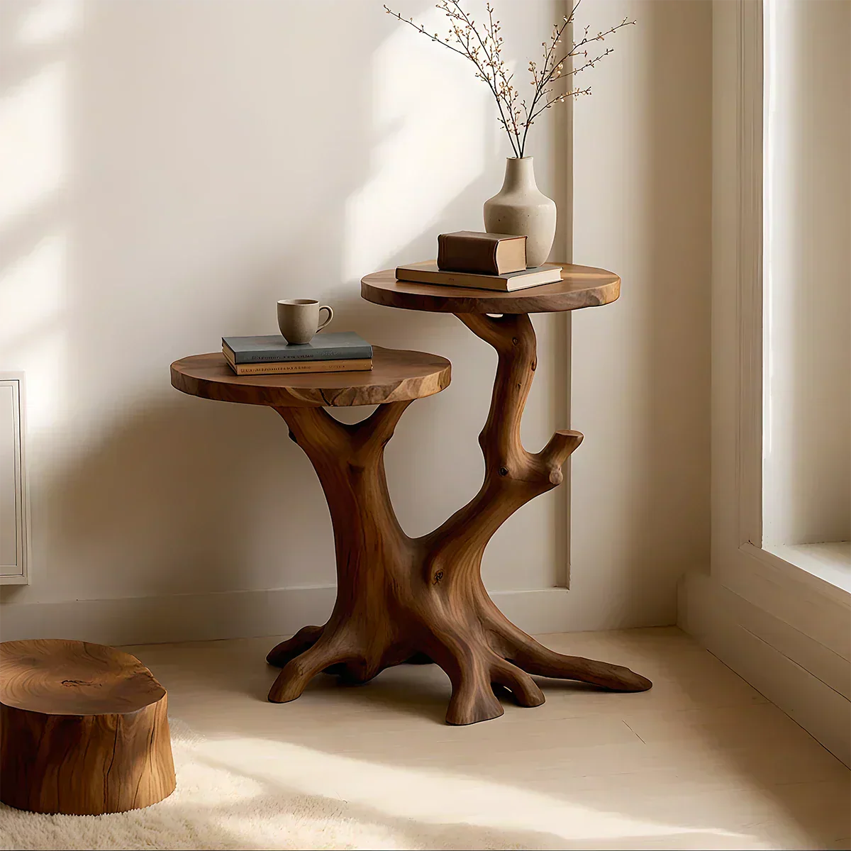 Solid Wood Accent Table – Modern Sculptural Branchform Twin Design - Rustiracraft