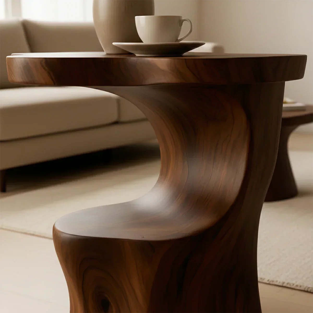 Solid Wood Accent Table – Modern Sculptural Flowform - Rustiracraft 