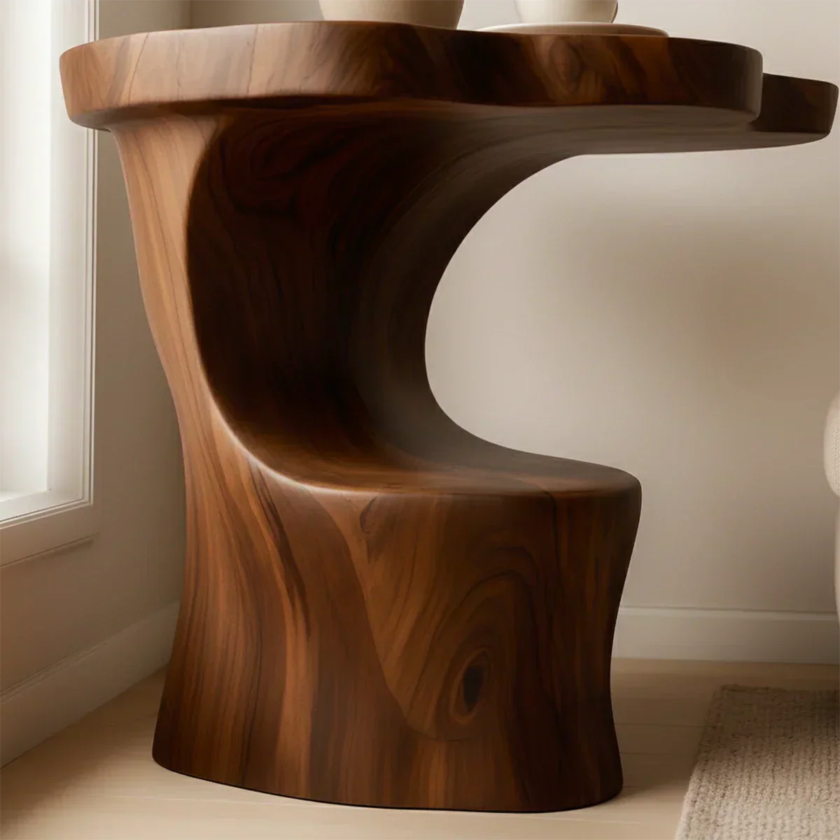 Solid Wood Accent Table – Modern Sculptural Flowform - Rustiracraft 