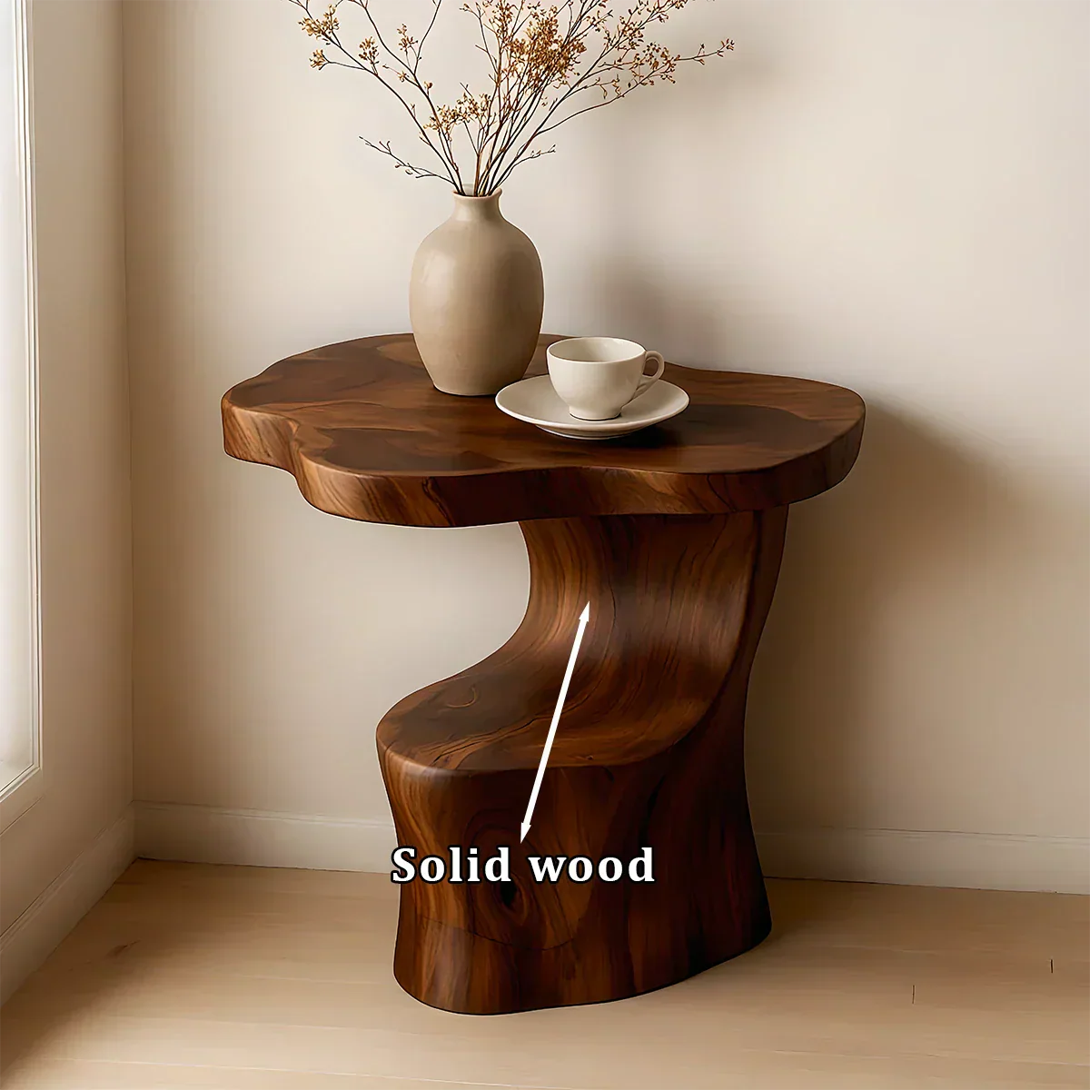 Solid Wood Accent Table – Modern Sculptural Flowform - Rustiracraft 