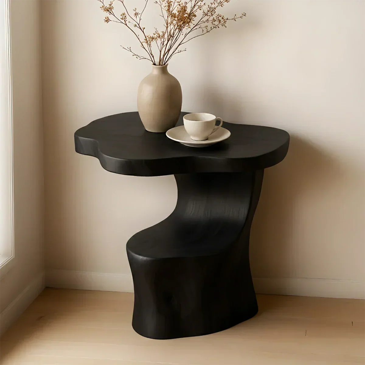Solid Wood Accent Table – Modern Sculptural Flowform - Rustiracraft 