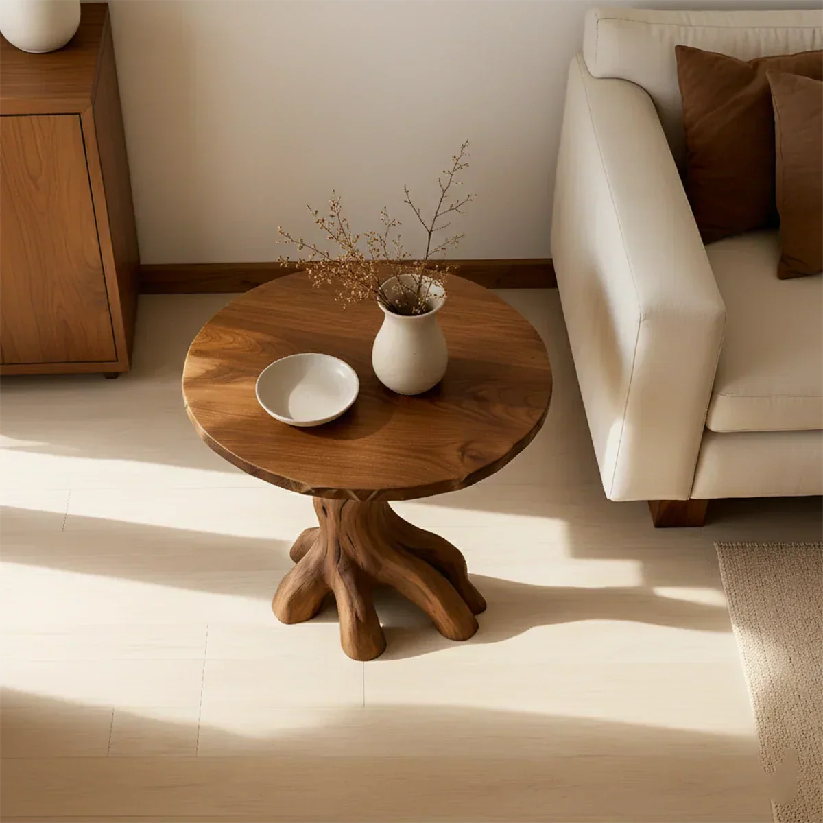 Solid Wood Accent Table – Modern Sculptural Rootform Design - Rustiracraft 