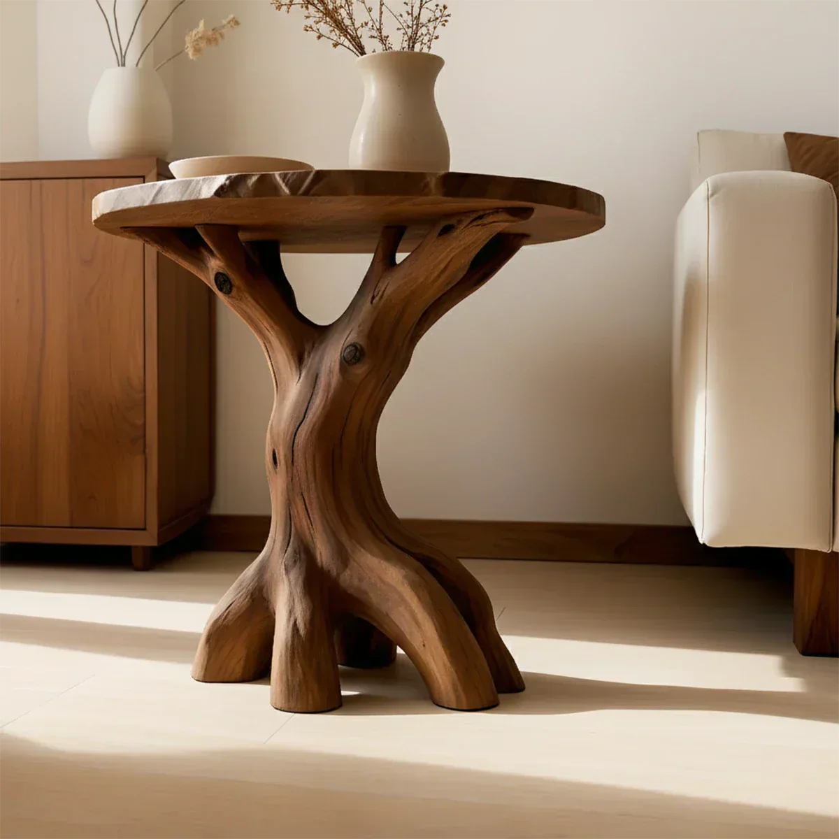 Solid Wood Accent Table – Modern Sculptural Rootform Design - Rustiracraft 