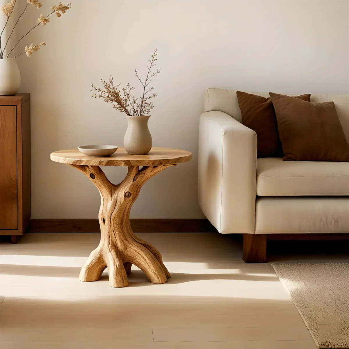 Solid Wood Accent Table – Modern Sculptural Rootform Design - Rustiracraft 