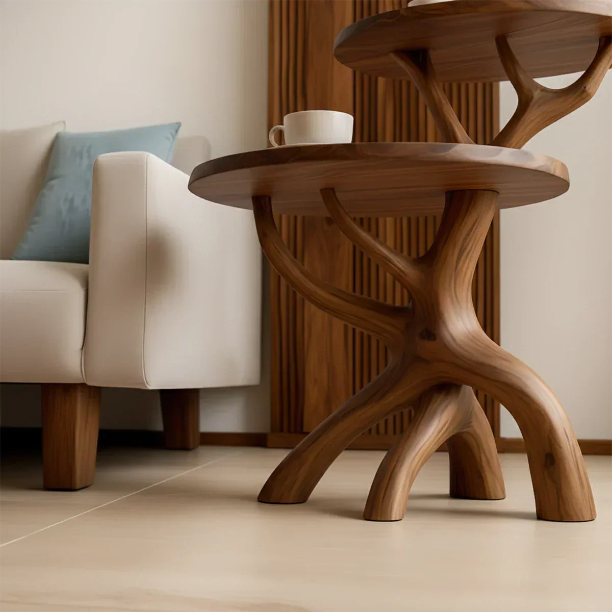 Solid Wood Accent Table Set – Modern Sculptural Branchform Design - Rustiracraft 