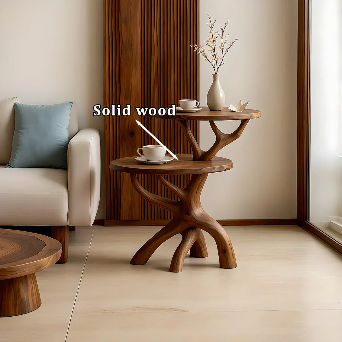 Solid Wood Accent Table Set – Modern Sculptural Branchform Design - Rustiracraft 