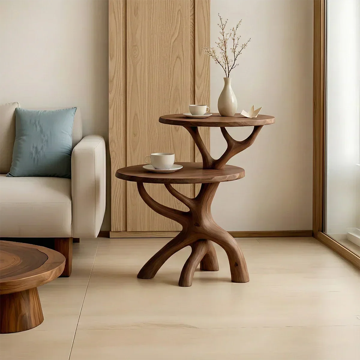 Solid Wood Accent Table Set – Modern Sculptural Branchform Design - Rustiracraft 
