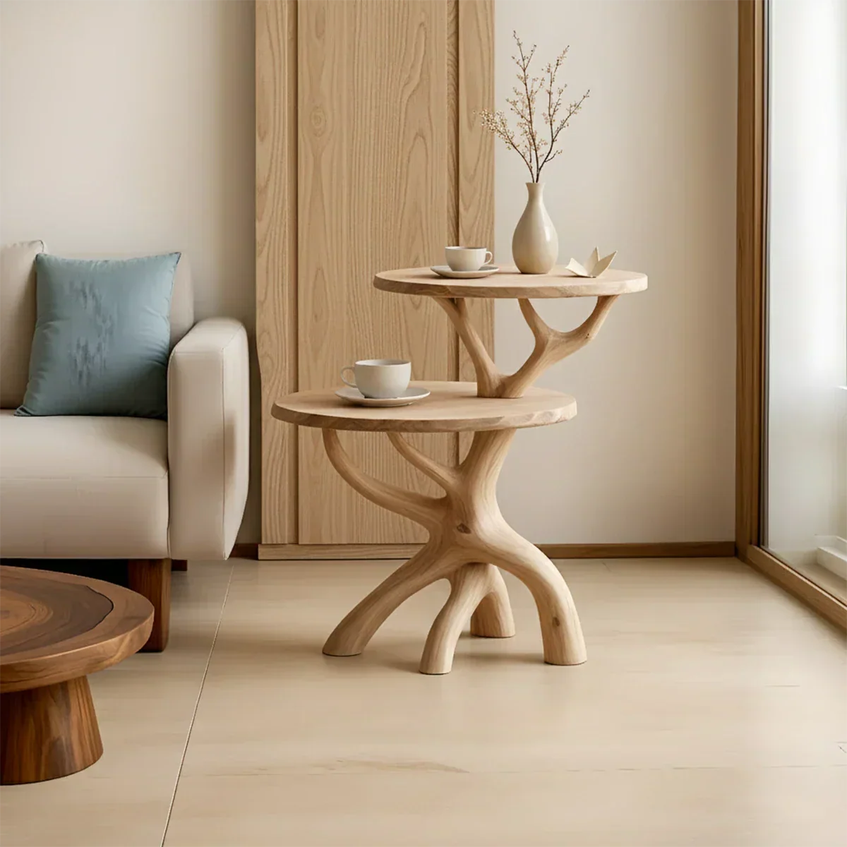 Solid Wood Accent Table Set – Modern Sculptural Branchform Design - Rustiracraft 