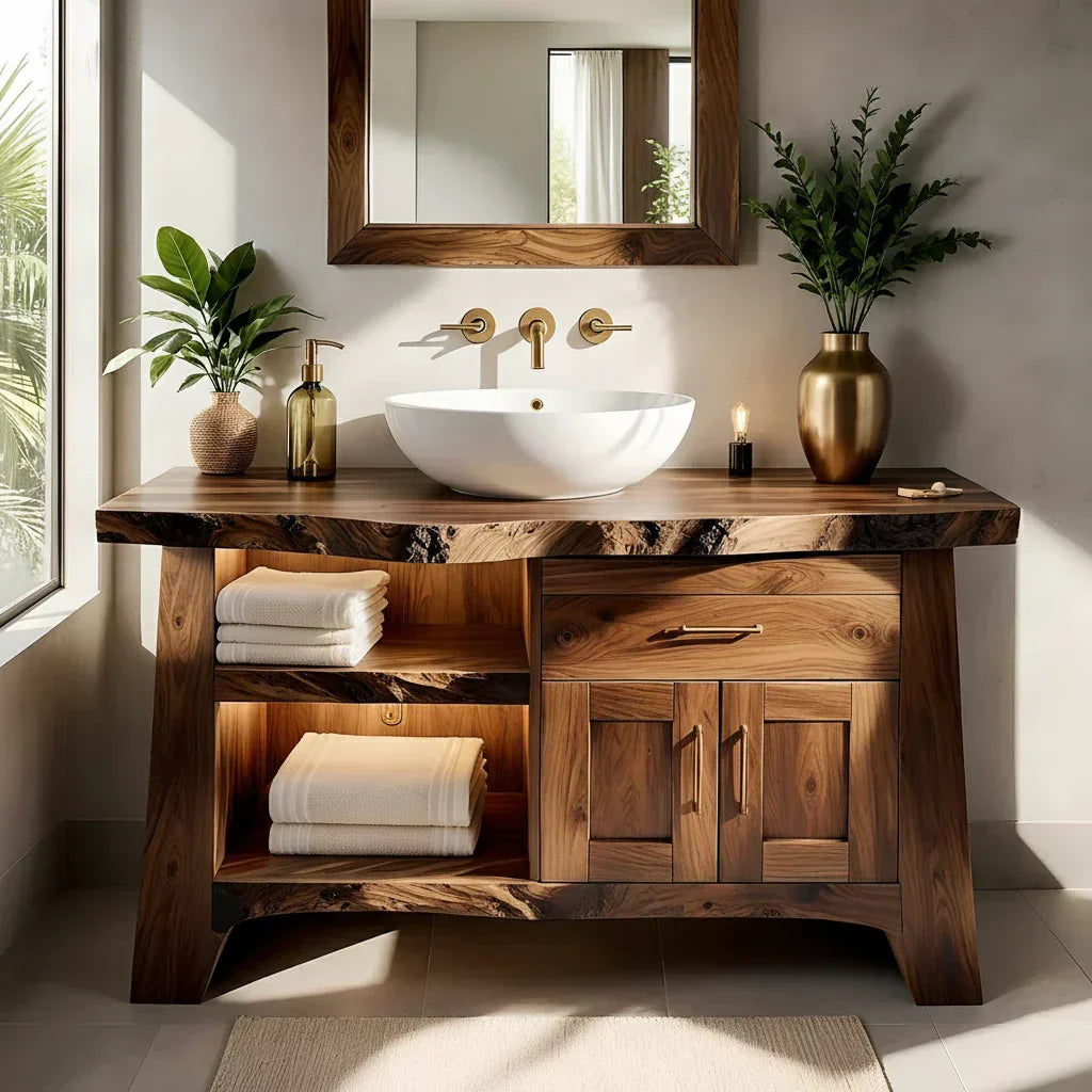 Solid Wood Bathroom Vanity — Natural Luxury Japandi Design - Rustiracraft 