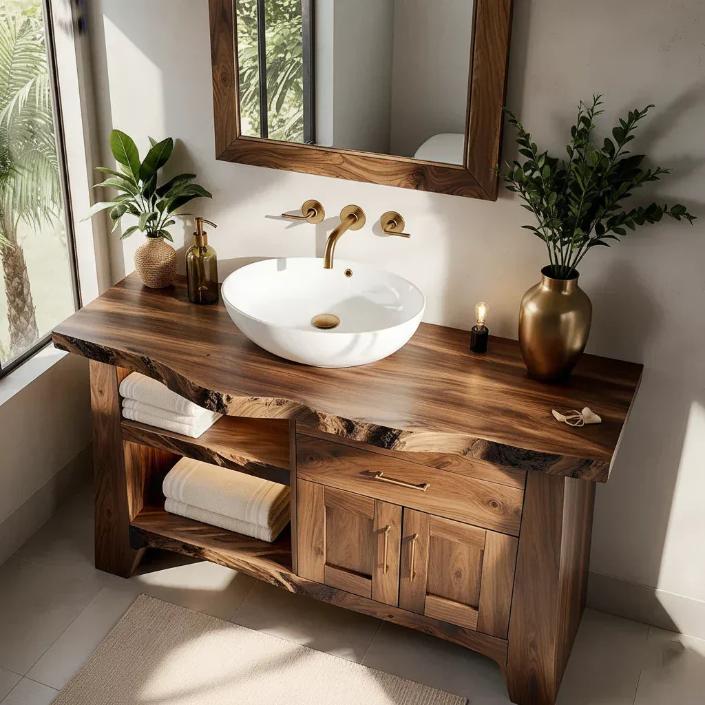 Solid Wood Bathroom Vanity — Natural Luxury Japandi Design - Rustiracraft 